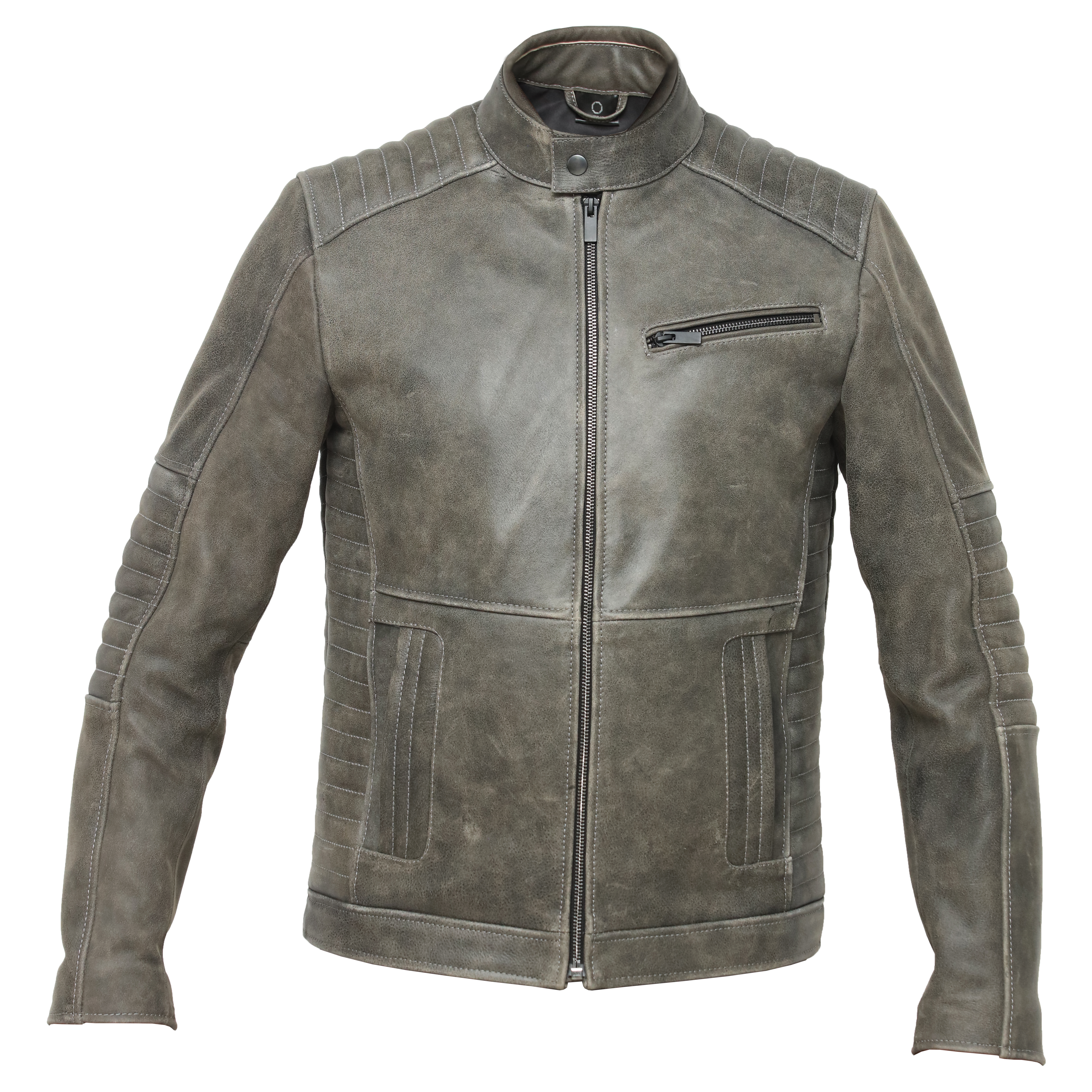 grey leather jacket