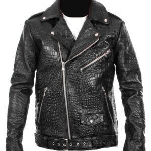 Crocodile Embossed Leather Jacket