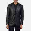 Men's Black Leather Blazer