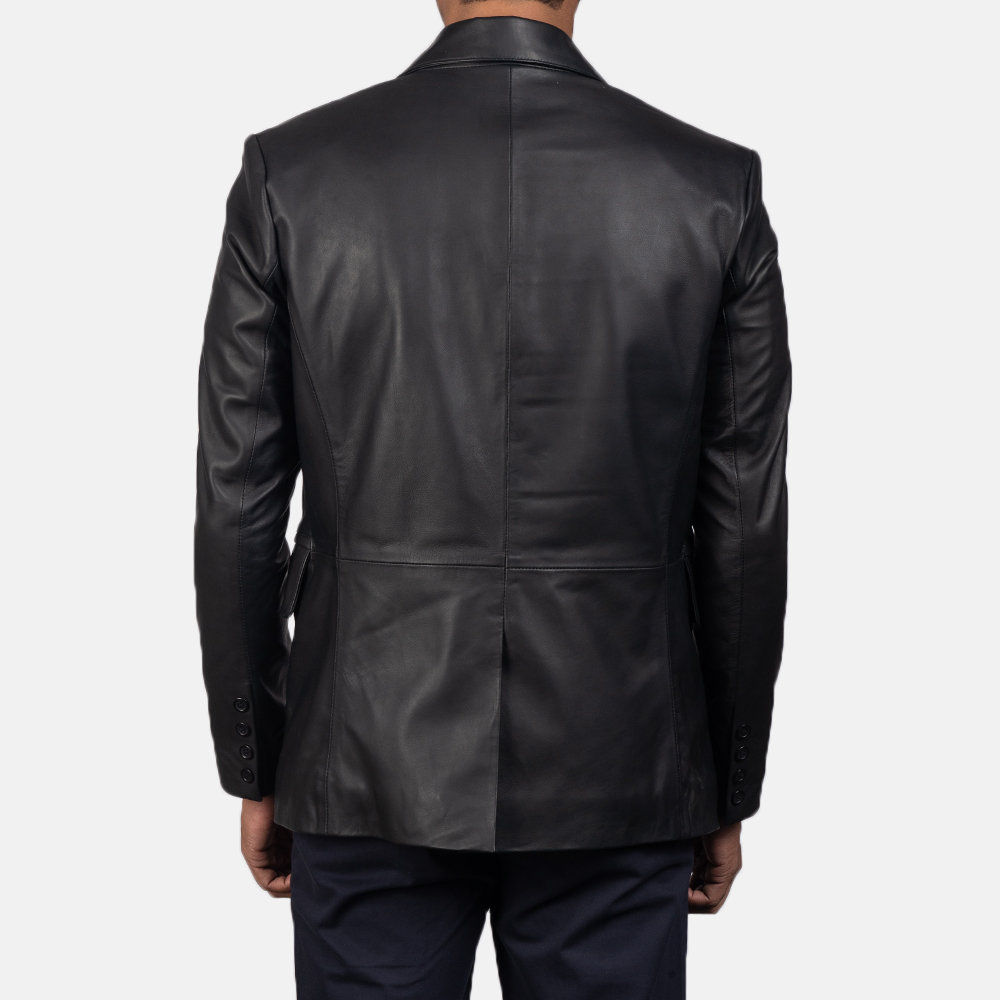 Men's Black Leather Blazer