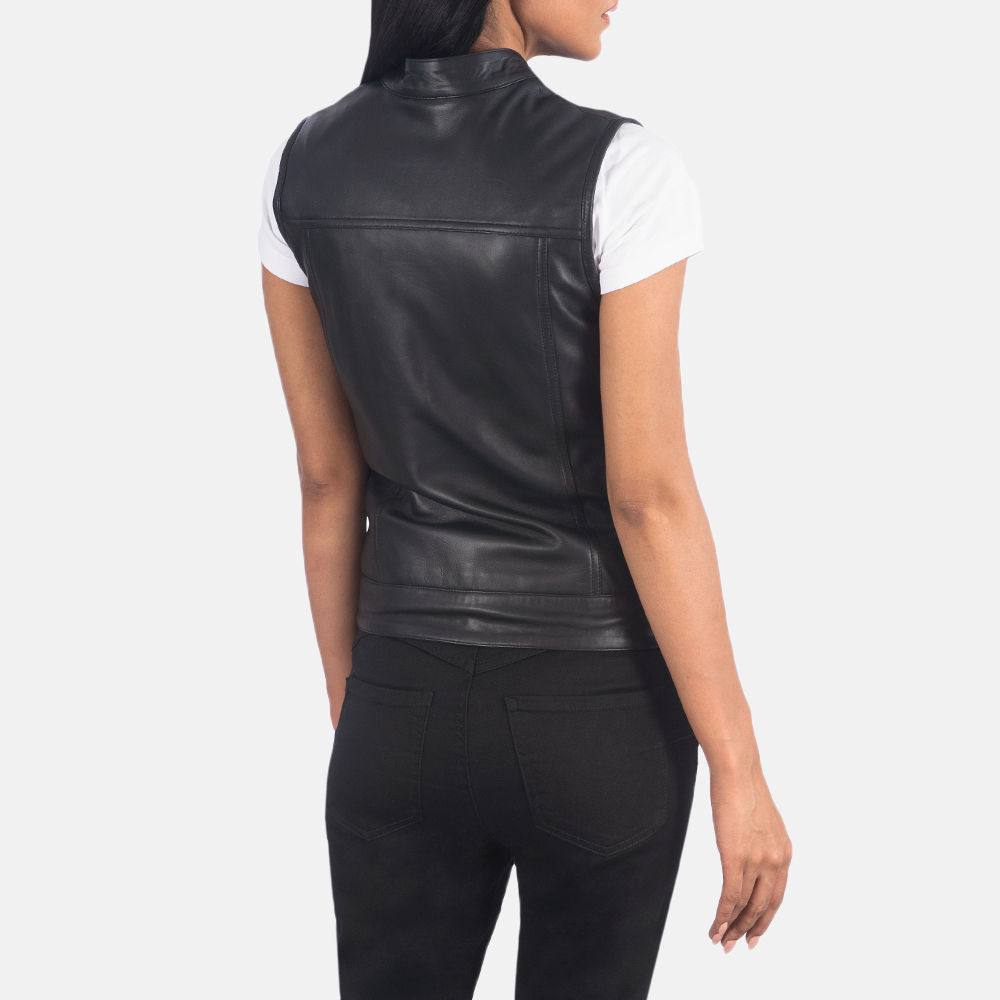 Women's Black Leather Vest Jacket