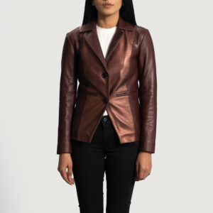 Metallic Maroon Leather jacket For Women's