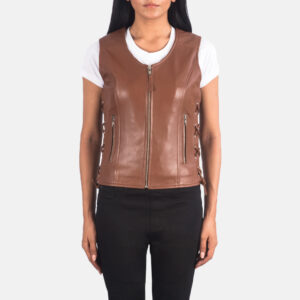 Women's Brown Leather Vest Jacket