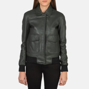 green aviator leather jacket for women